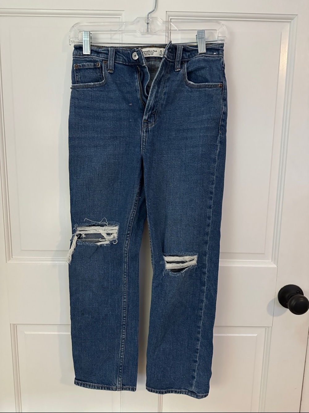 Abercrombie & Fitch Distressed Dark Blue Cropped Jeans